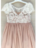 Ivory Eyelash Lace Dusty Blush Chiffon Sweet Flower Girl Dress